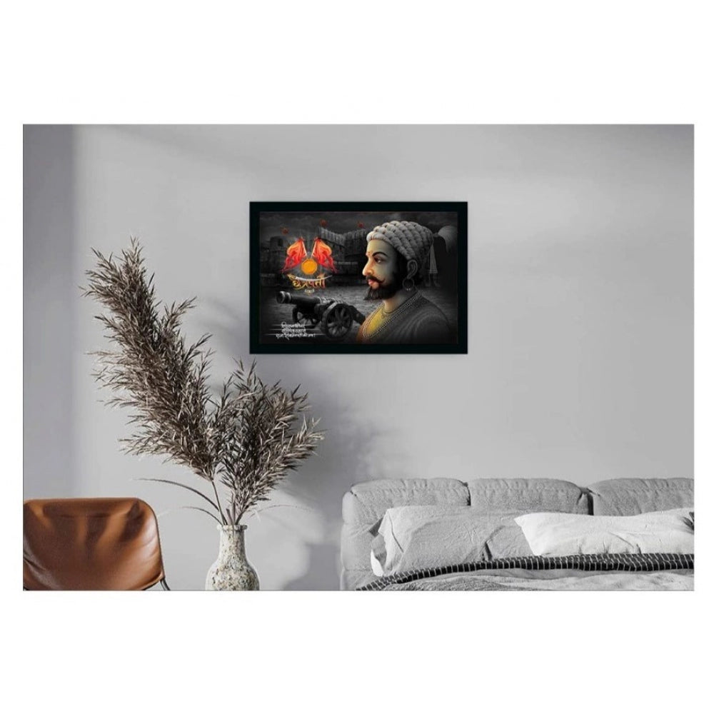 Generic shivaji Maharaj Painting Vinyl Sparkle Coated with Synthetic Photo Frame (Multicolor)