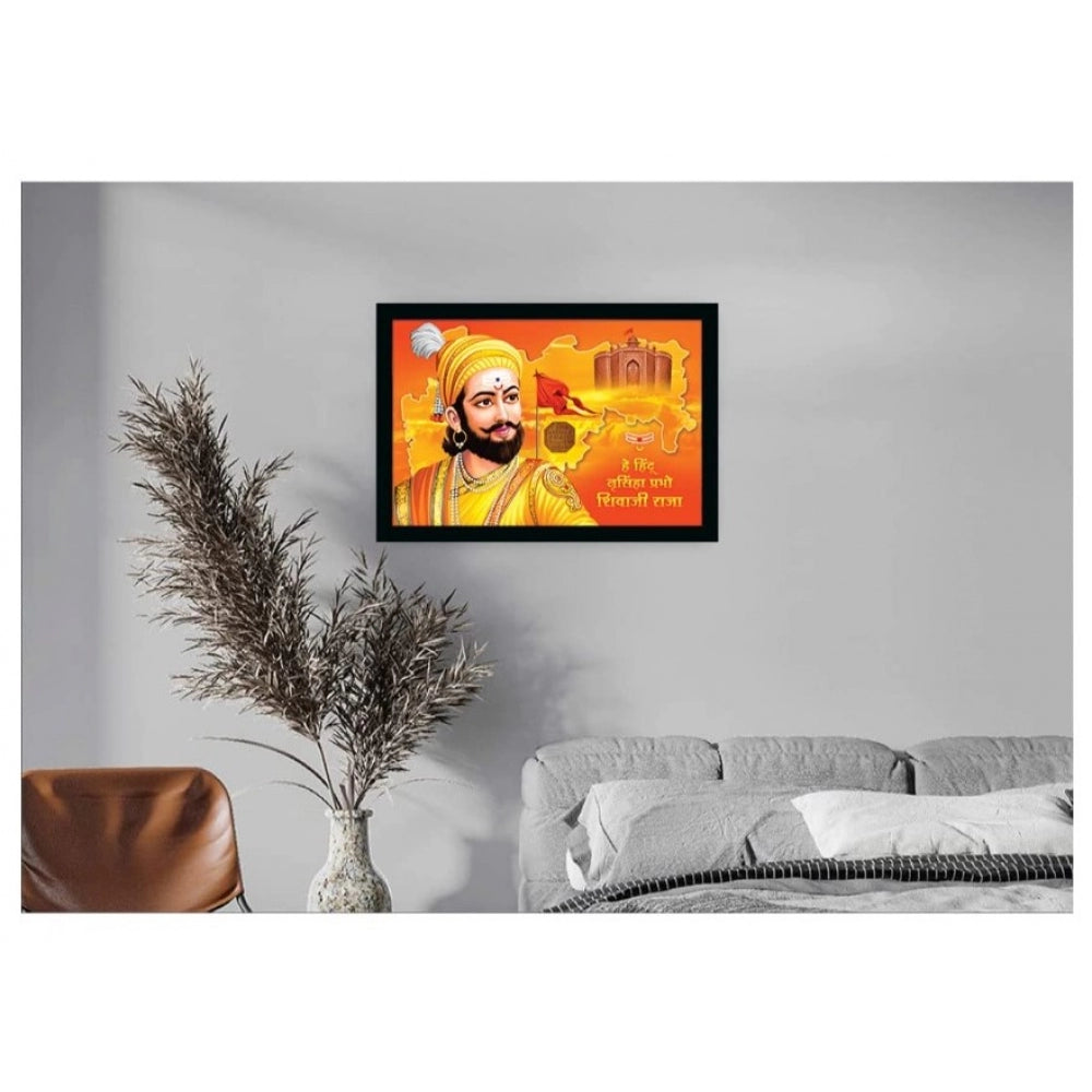 Generic Shivaji Maharaj Painting Vinyl Sparkle Coated with Synthetic Photo Frame (Multicolor)