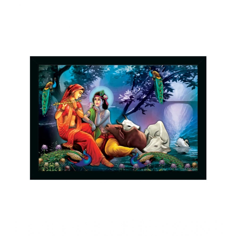 Generic Radha Krishna Painting Vinyl Sparkle Coated with Synthetic Photo Frame (Multicolor)