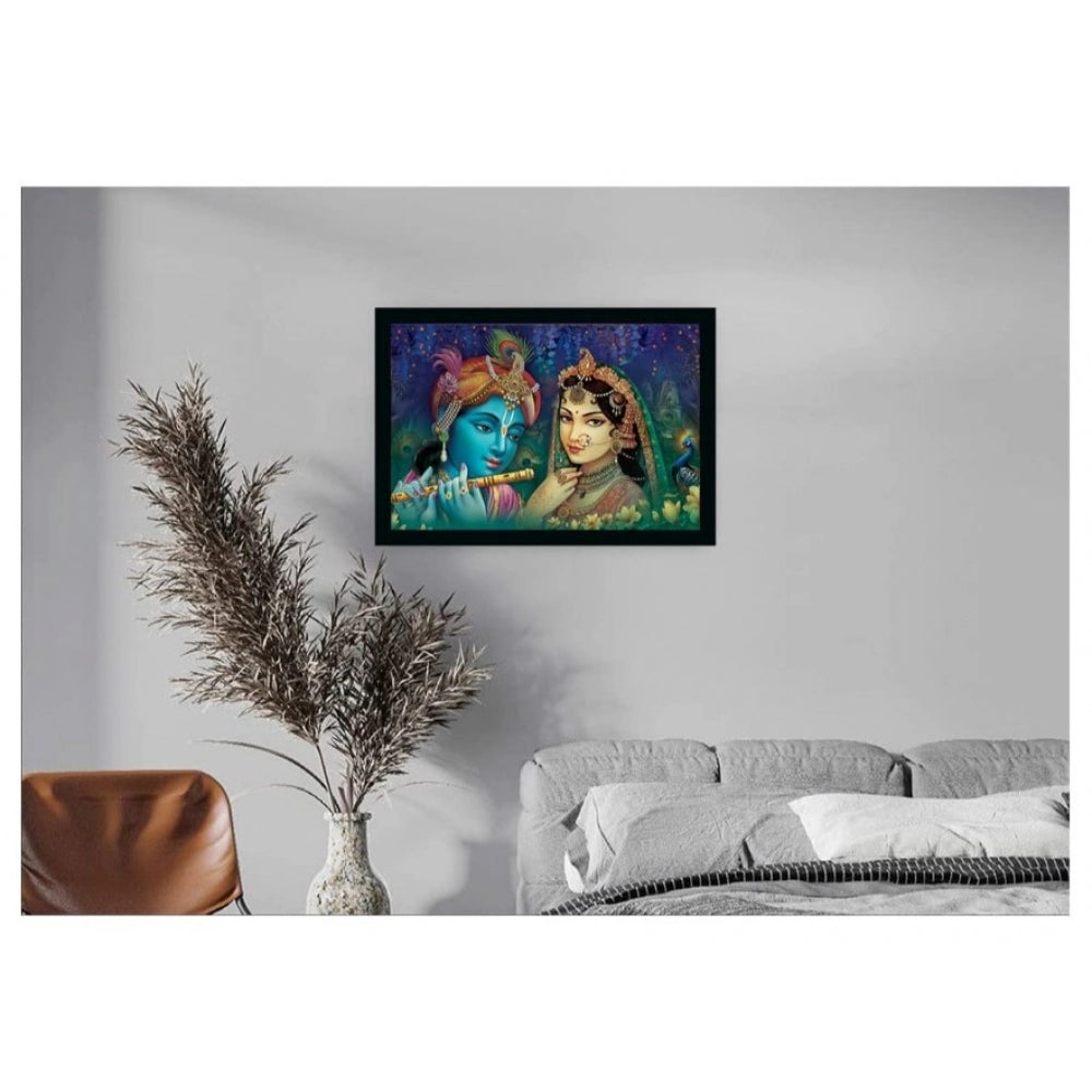 Generic Radha Krishna Painting with Synthetic Photo Frame with Sparkle Coated (Multicolor)