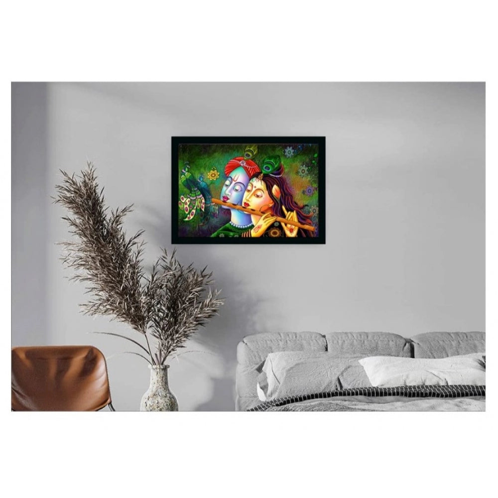 Generic Radha Krishna Painting Vinyl Sparkle Coated with Synthetic Photo Frame (Multicolor)
