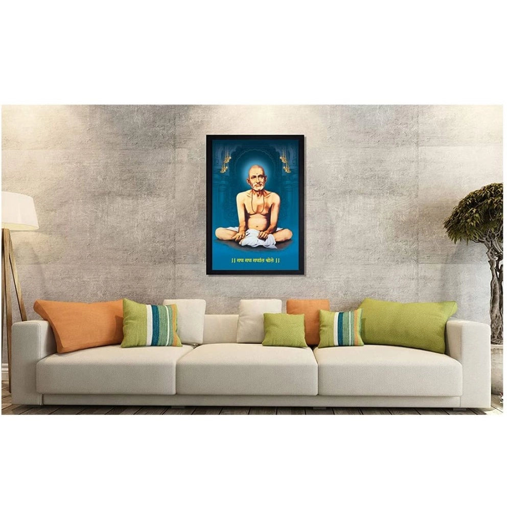 Generic Shri Gajanan Maharaj Painting Vinyl Sparkle Coated with Synthetic Photo Frame (Multicolor)