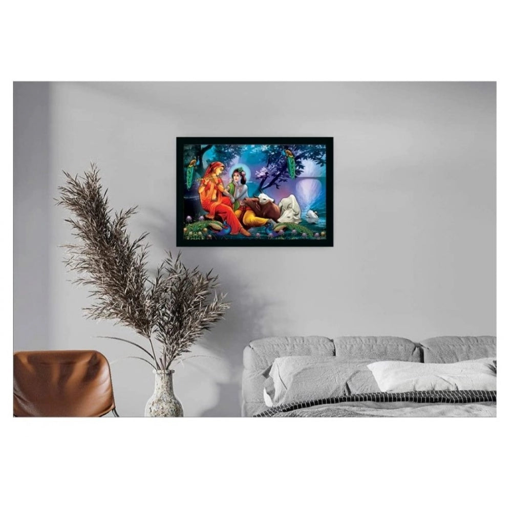Generic Radha Krishna Painting Vinyl Sparkle Coated with Synthetic Photo Frame (Multicolor)