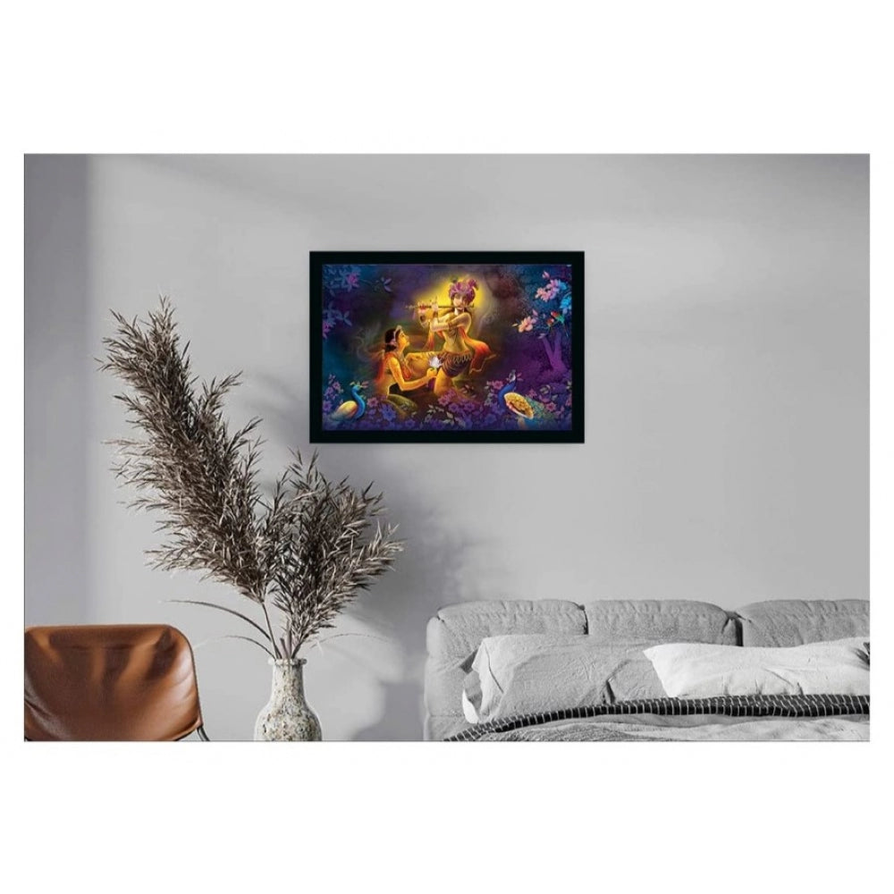 Generic Radha Krishna Painting Vinyl Sparkle Coated with Synthetic Photo Frame (Multicolor)