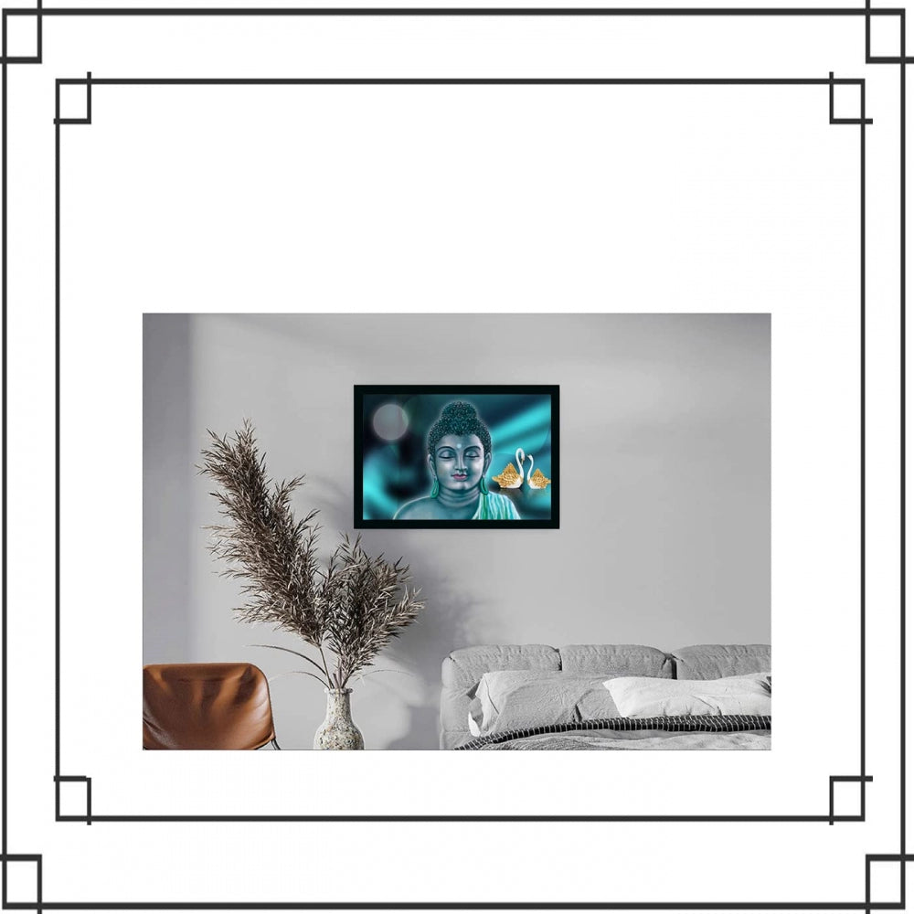 Generic Buddha Painting with Synthetic Photo Frame (Multicolor)