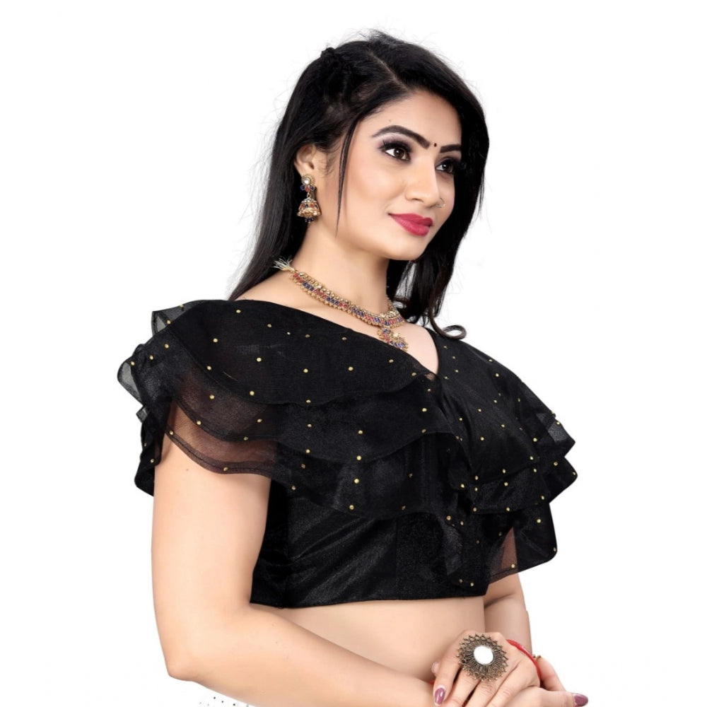 Generic Women's Nylon Diamond Work Readymade Blouse (Black, Size: Free Size)