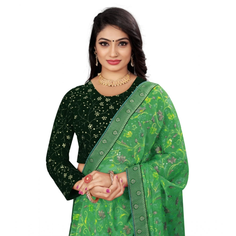 Generic Women's Velvet Embroidery Readymade Blouse (Green, Size: Free Size)