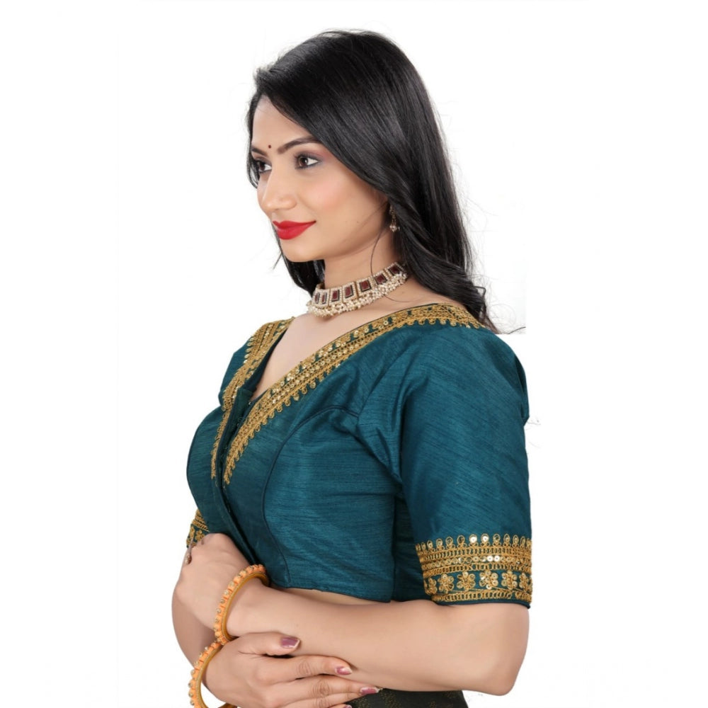 Generic Women's Banglory Embroidery Readymade Blouse (Teal, Size: Free Size)