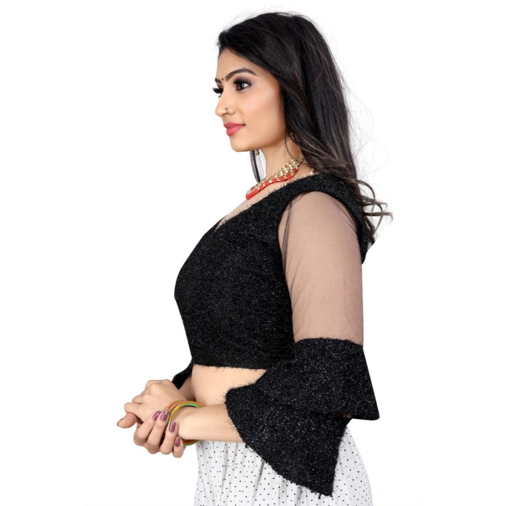 Generic Women's Organza Embroidery Readymade Blouse (Black, Size: Free Size)