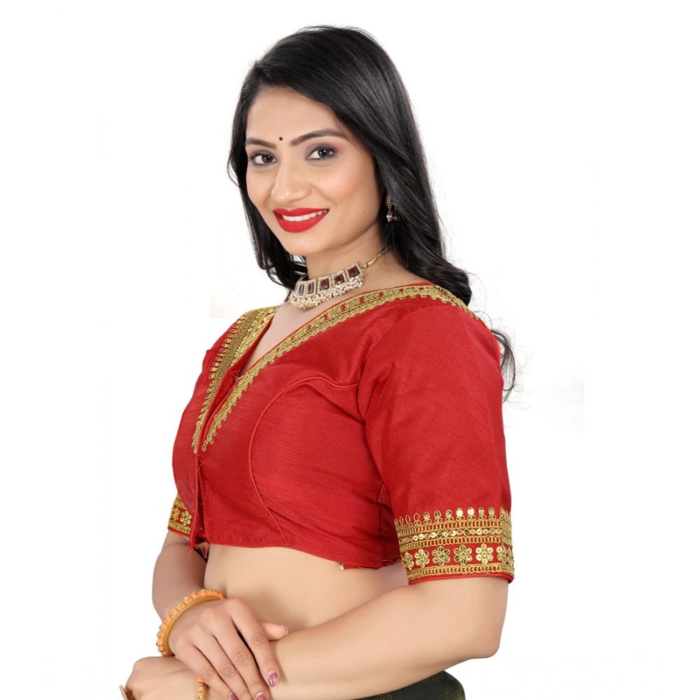Generic Women's Banglory Embroidery Readymade Blouse (Red, Size: Free Size)
