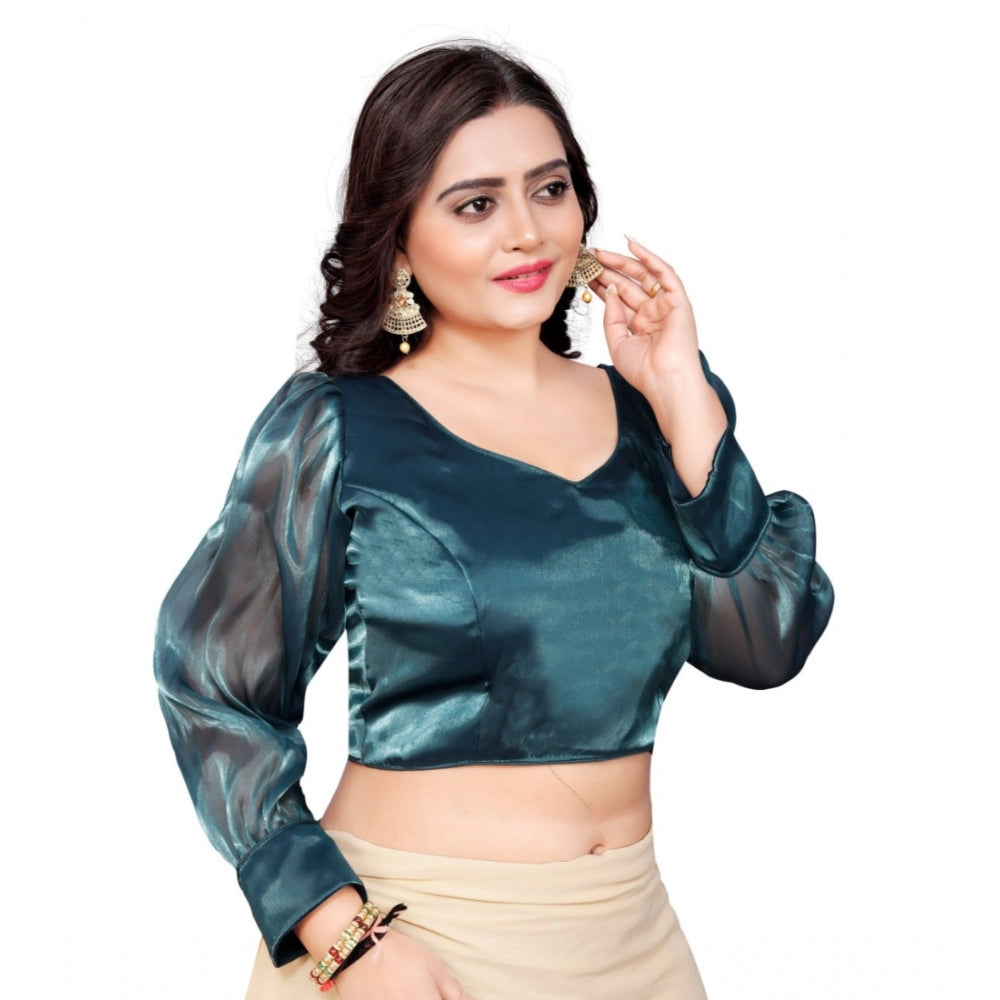 Generic Women's Organza Plain Readymade Blouse (Teal, Size: Free Size)