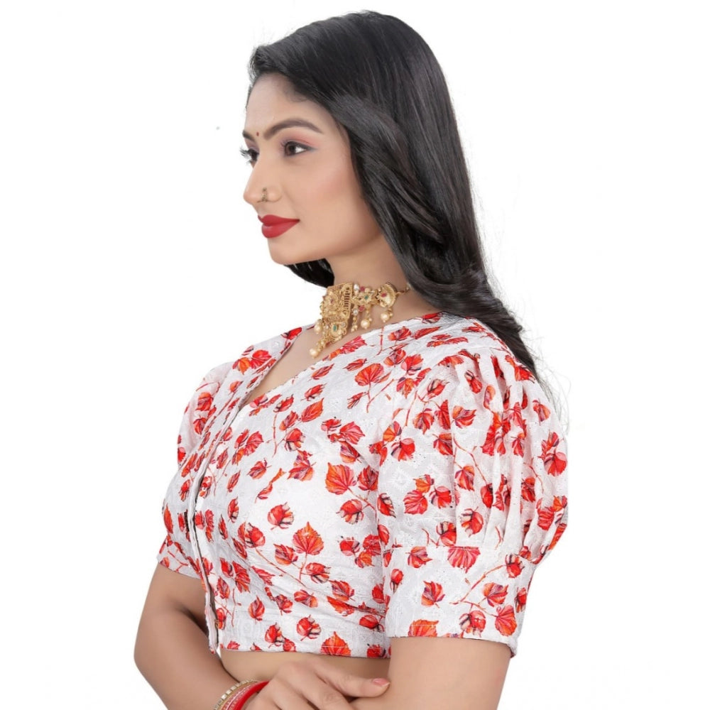 Generic Women's Cotton Blend Floral Readymade Blouse (Red, Size: Free Size)