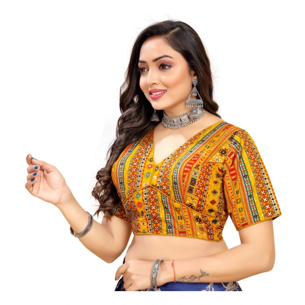 Generic Women's Cotton Blend Plain Readymade Blouse (Mustard, Size: Free Size)