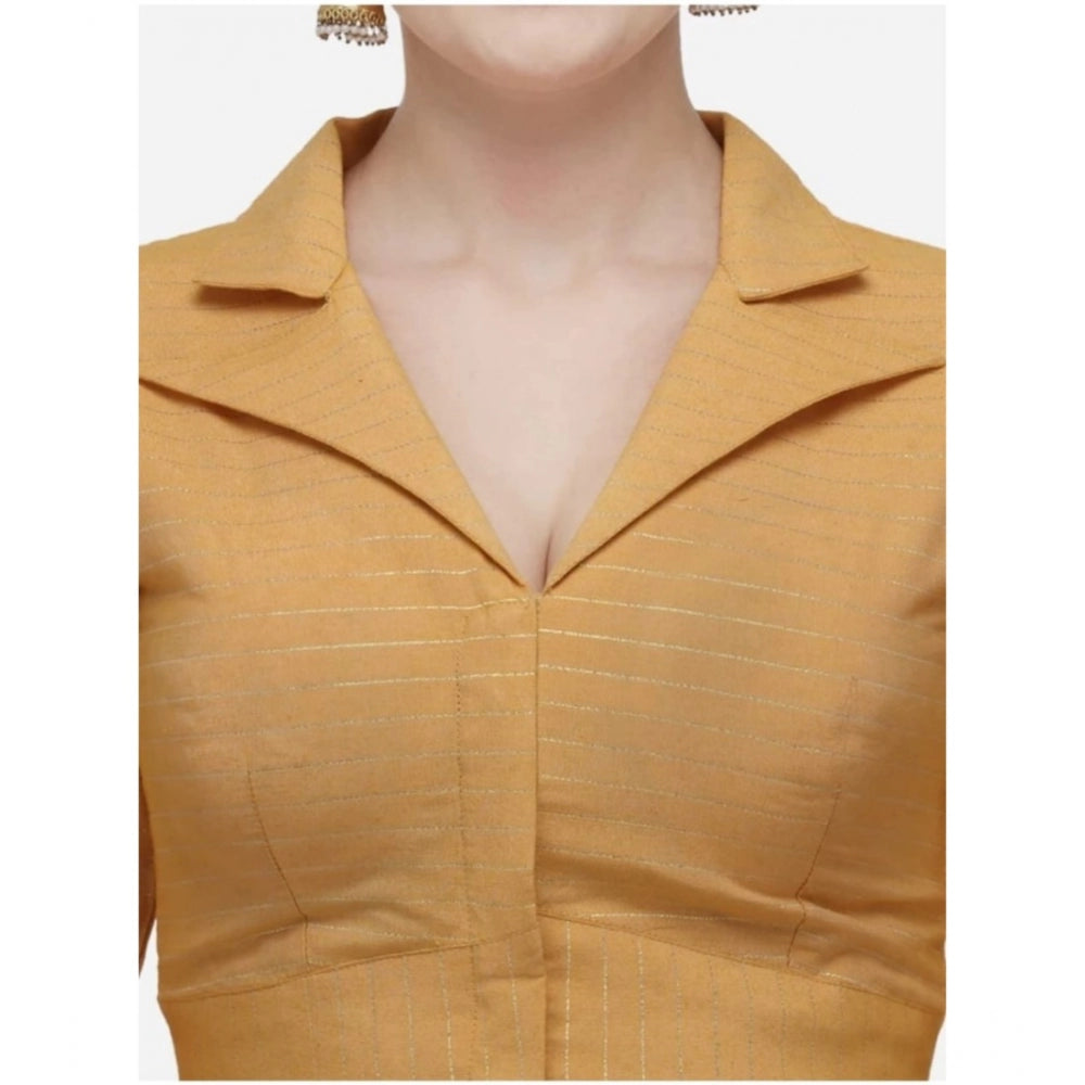 Generic Women's Cotton Striped Readymade Blouse (Mustard, Size: Free Size)