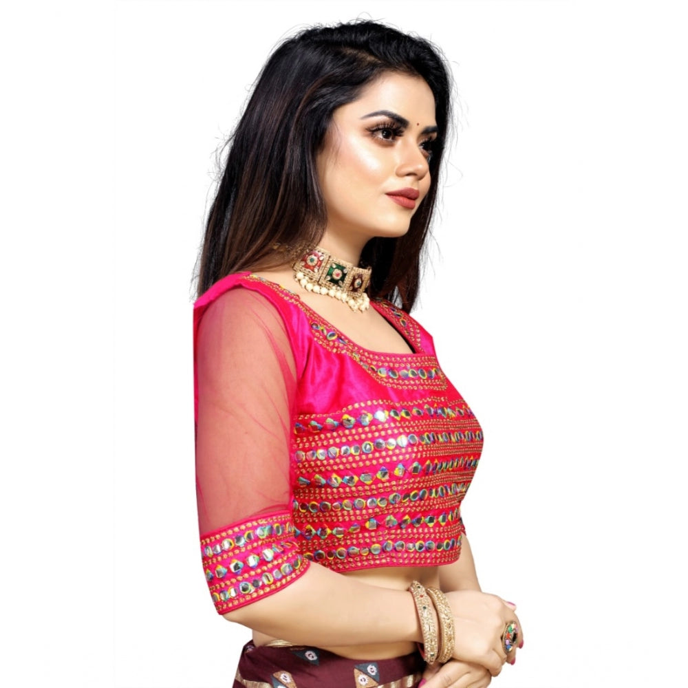 Generic Women's Phantom Silk Embroidery Readymade Blouse (Pink, Size: Free Size)