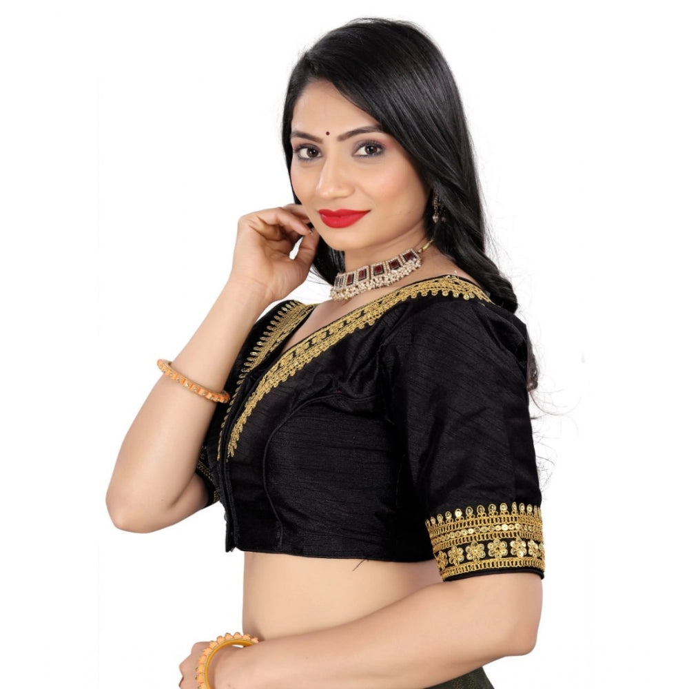 Generic Women's Banglory Embroidery Readymade Blouse (Black, Size: Free Size)