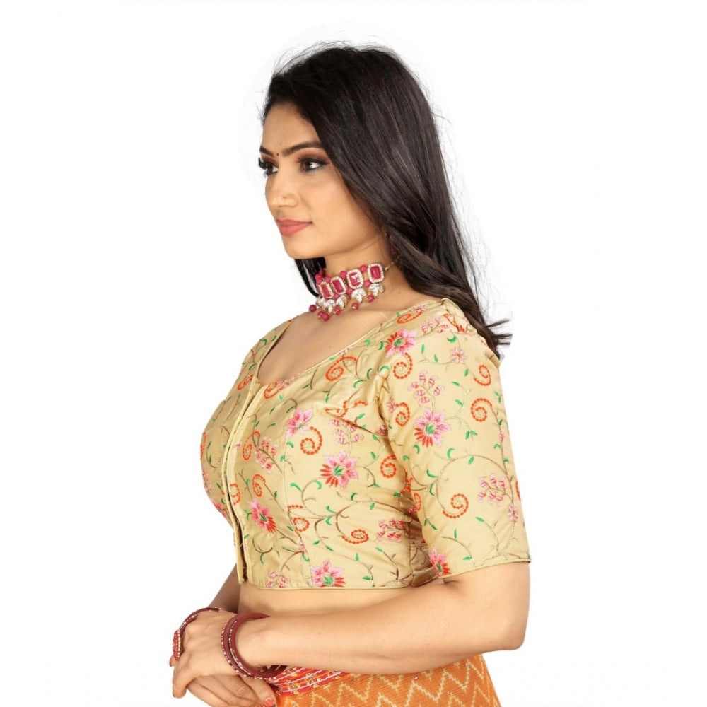 Generic Women's Satin Floral Readymade Blouse (Beige, Size: Free Size)
