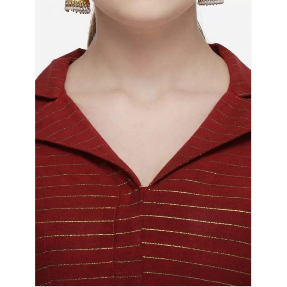 Generic Women's Cotton Striped Readymade Blouse (Maroon, Size: Free Size)