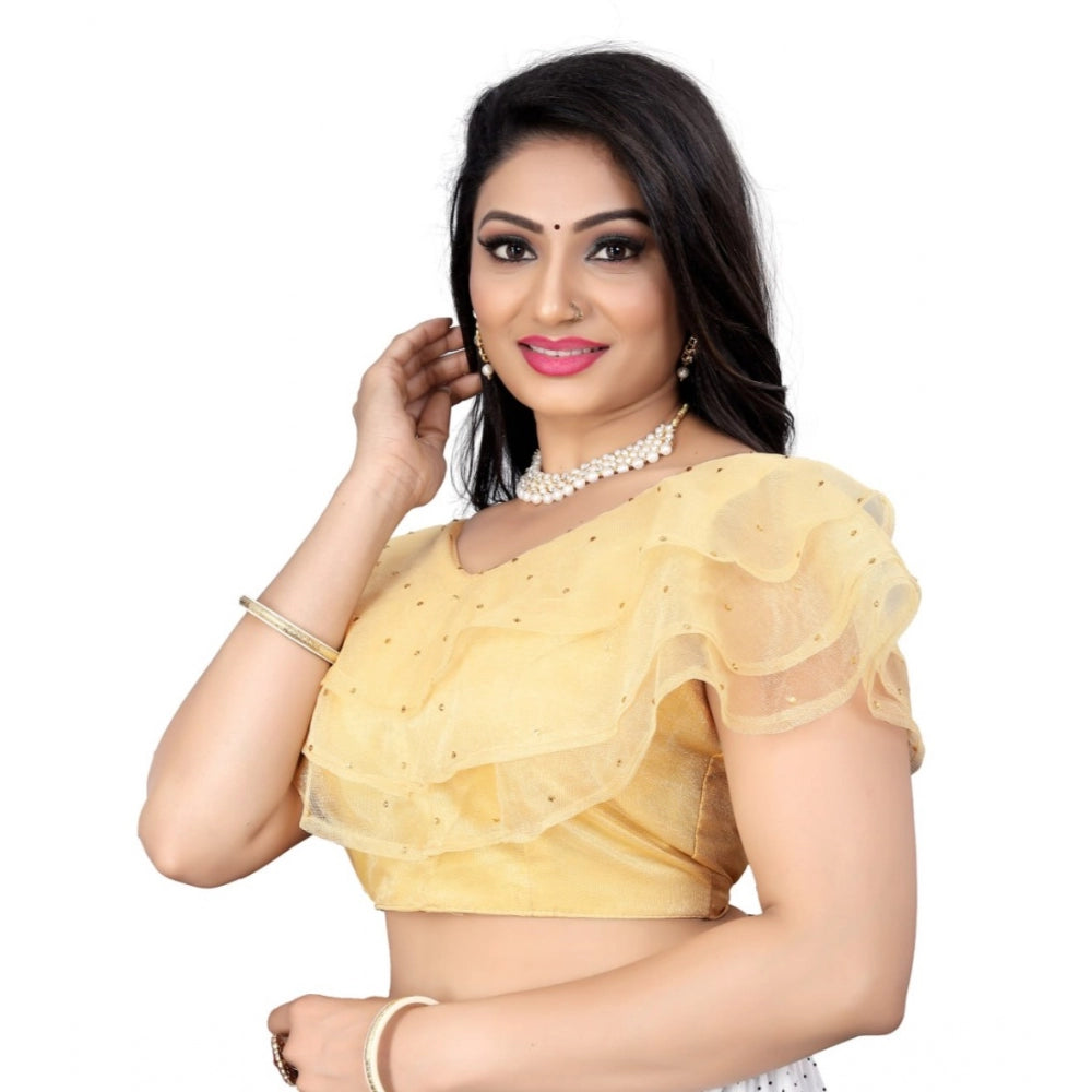 Generic Women's Nylon Diamond Work Readymade Blouse (Beige, Size: Free Size)