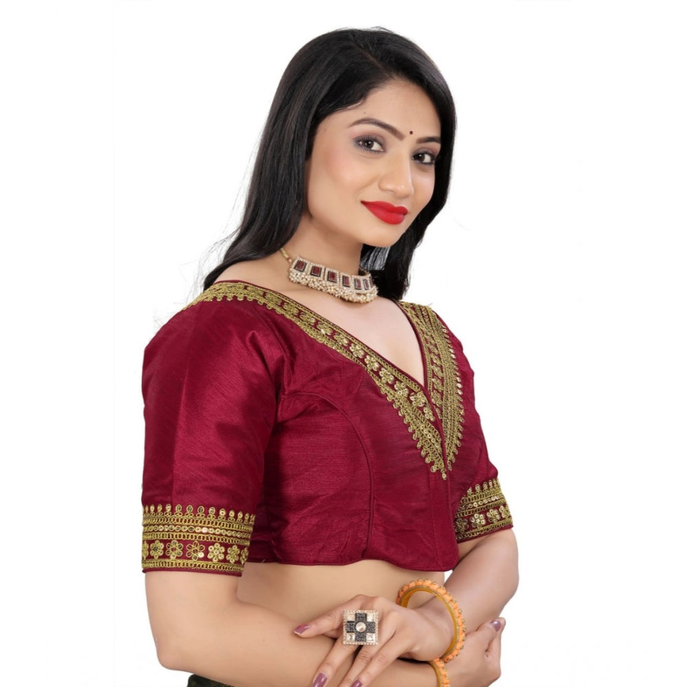 Generic Women's Banglory Embroidery Readymade Blouse (Maroon, Size: Free Size)