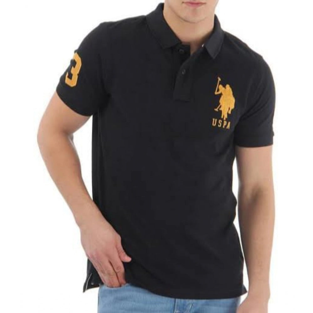 Generic Men's Casual Half sleeve Solid Cotton Polo Neck T-shirt (Black)