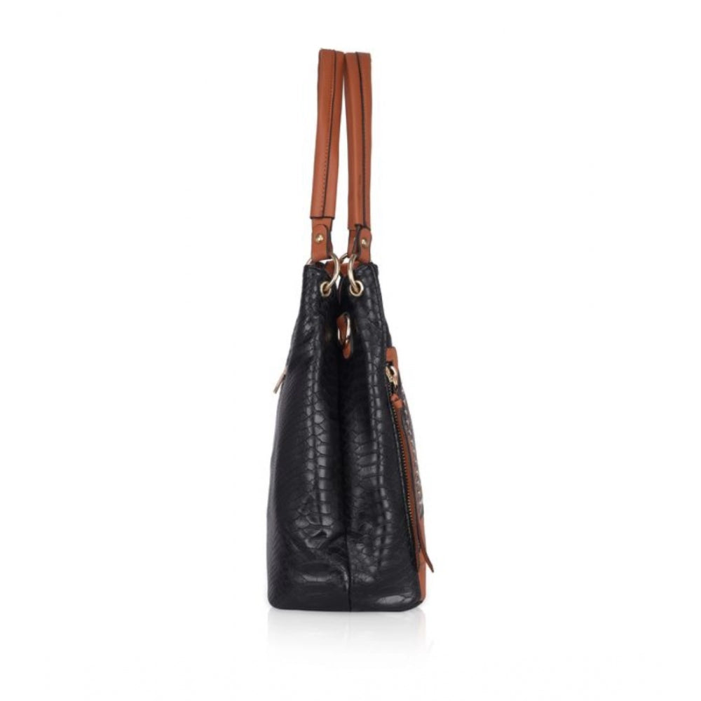 Generic Women's Faux Leather Textured Tote Bag (Black)