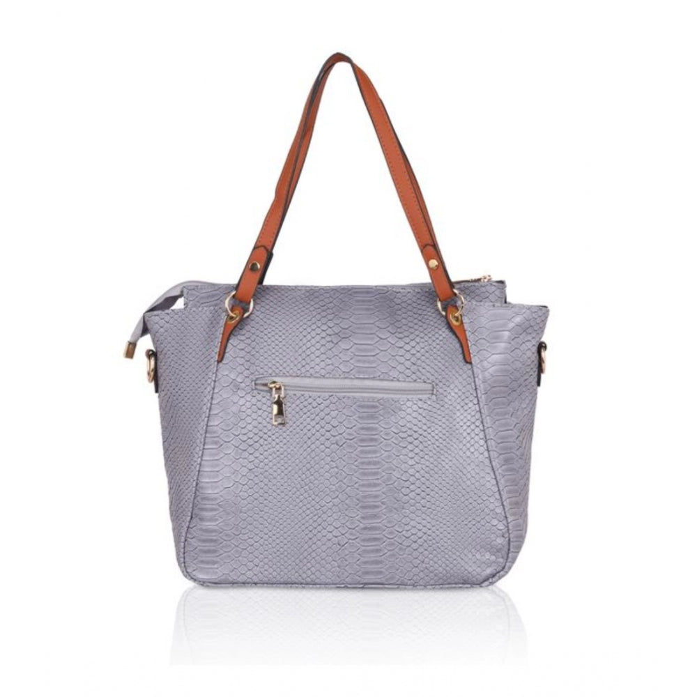 Generic Women's Faux Leather Textured Tote Bag (Grey)