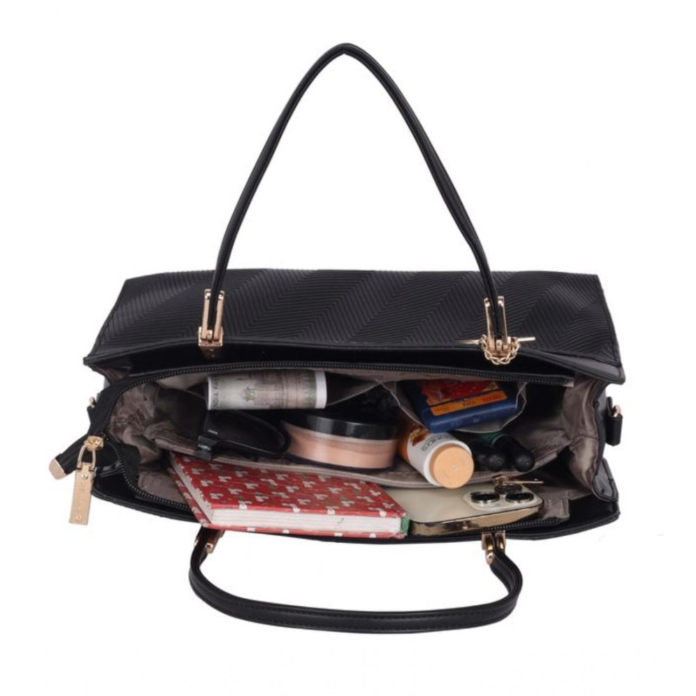 Generic Women's Faux Leather Textured Adjustable Long Belt Handbag (Black)