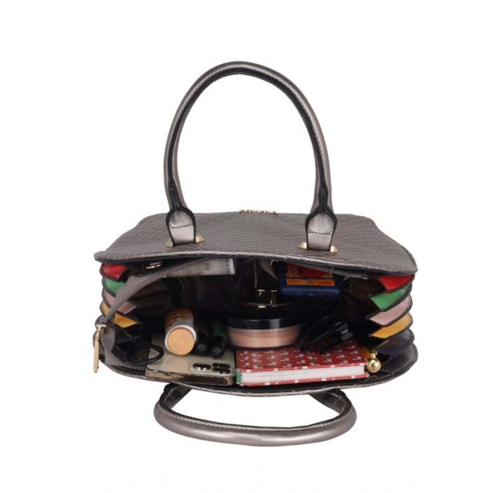 Generic Women's Faux Leather Printed Adjustable Long Belt Handbag (Silver Grey)