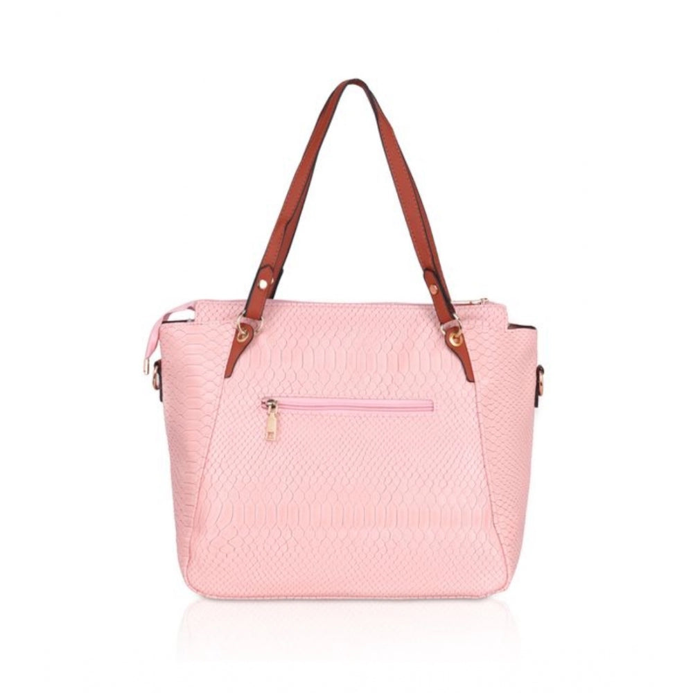 Generic Women's Faux Leather Textured Tote Bag (Pink)