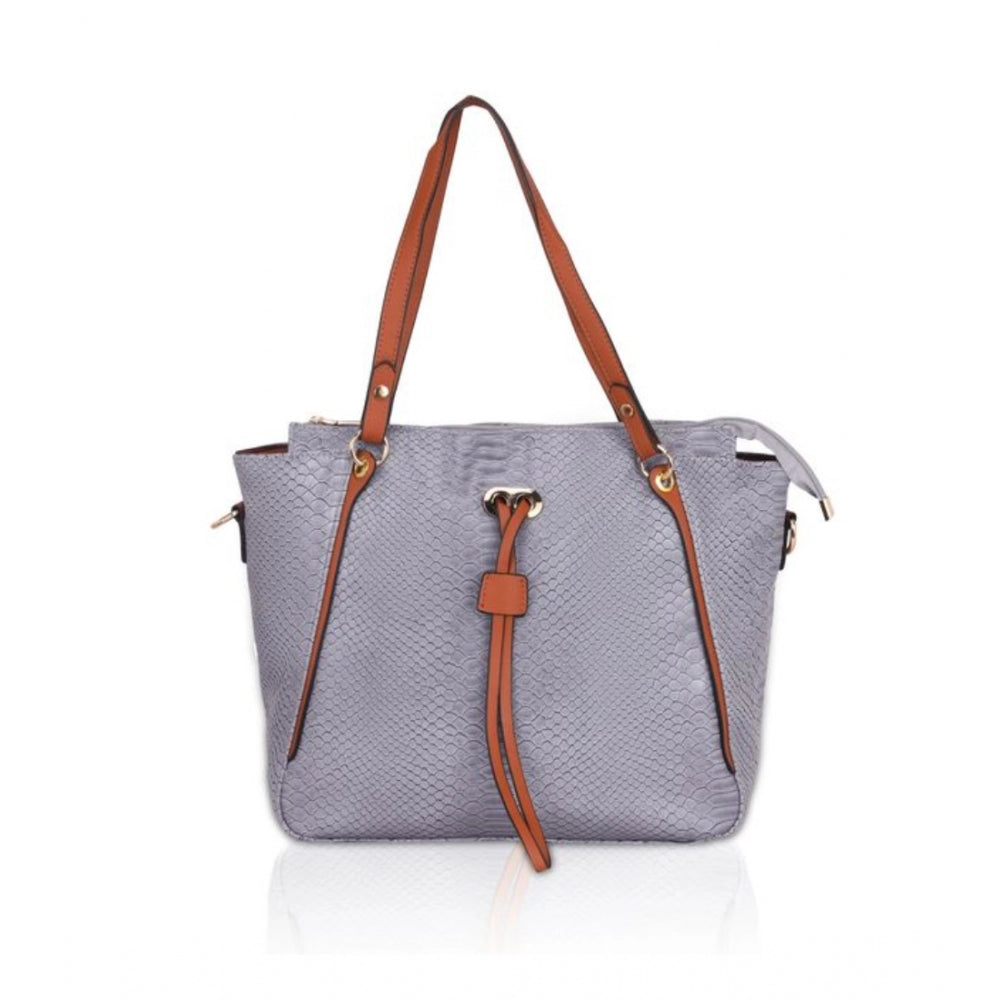 Generic Women's Faux Leather Textured Tote Bag (Grey)