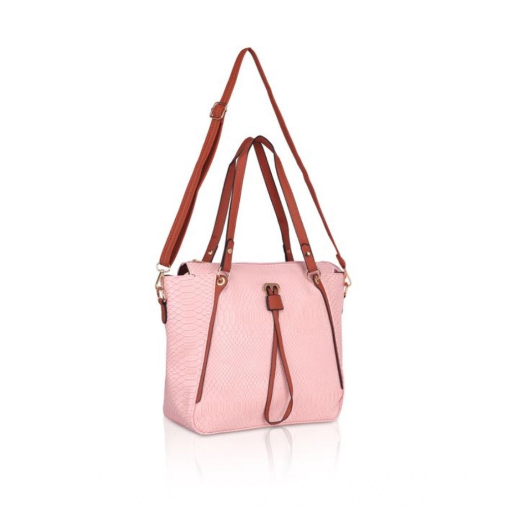 Generic Women's Faux Leather Textured Tote Bag (Pink)