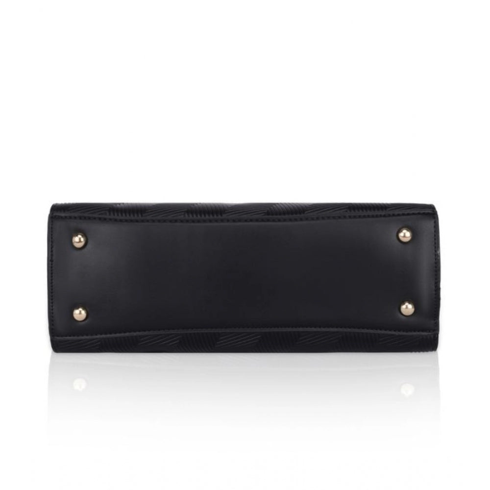 Generic Women's Faux Leather Textured Adjustable Long Belt Handbag (Black)