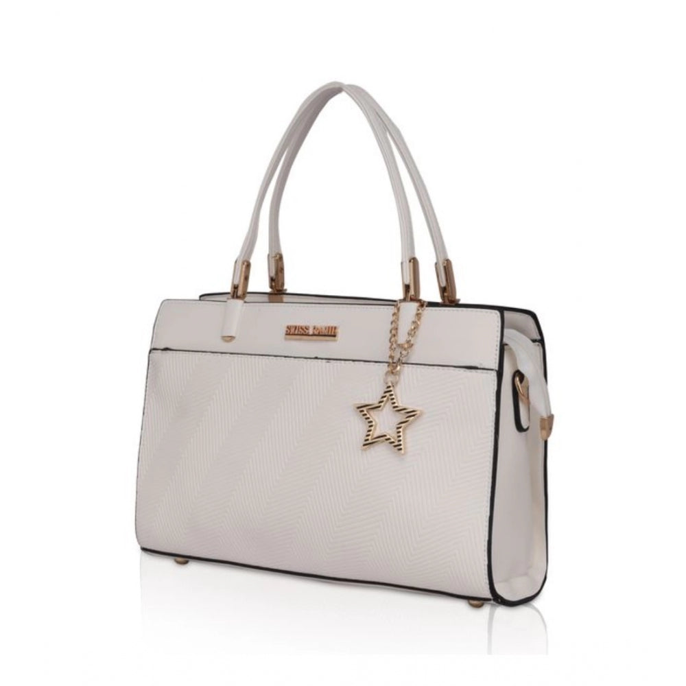 Generic Women's Faux Leather Textured Adjustable Long Belt Handbag (White)