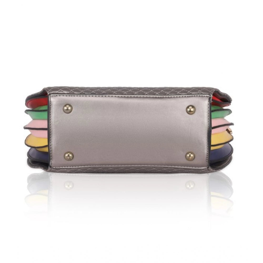 Generic Women's Faux Leather Printed Adjustable Long Belt Handbag (Silver Grey)
