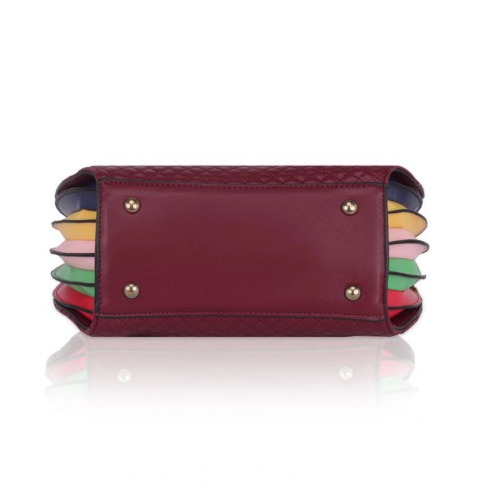 Generic Women's Faux Leather Printed Adjustable Long Belt Handbag (Maroon)