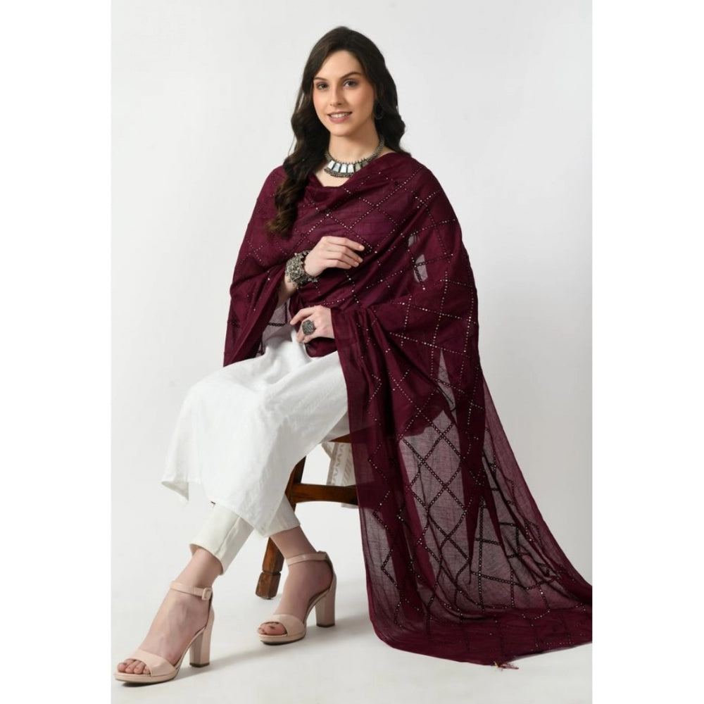 Generic Women's Chanderi Self design Dupatta (Wine, Length: Free Size)