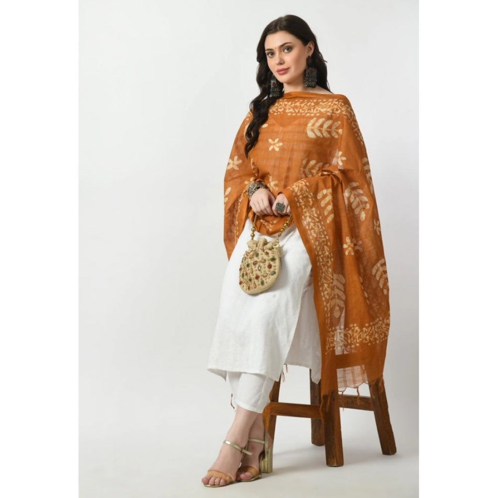 Generic Women's Cotton Printed Dupatta (Rust, Length: Free Size)