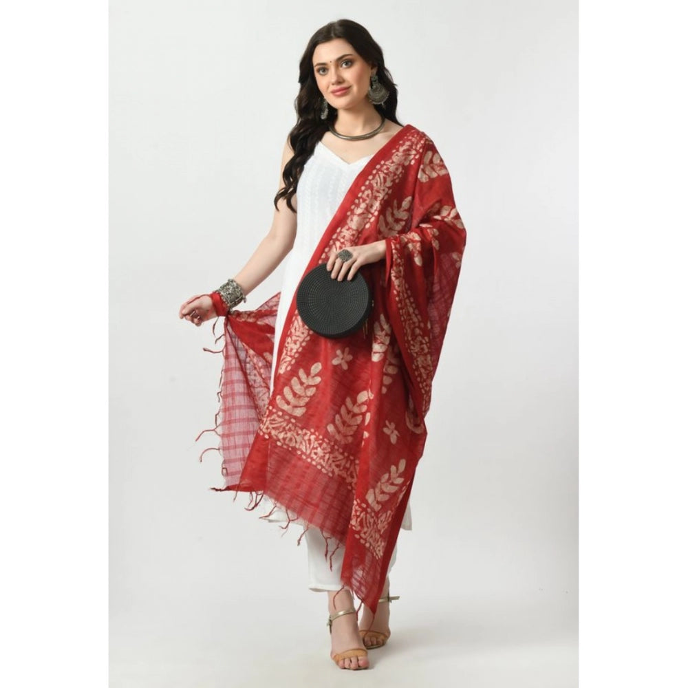Generic Women's Cotton Printed Dupatta (Red, Length: Free Size)