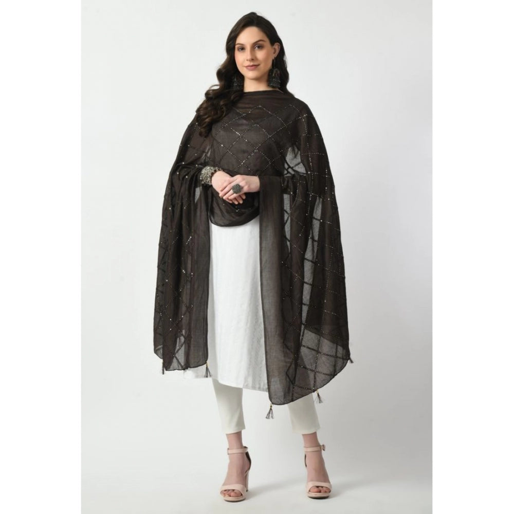 Generic Women's Chanderi Self design Dupatta (Dark Browm, Length: Free Size)