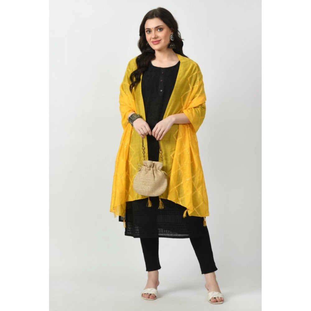 Generic Women's Chanderi Self design Dupatta (Yellow, Length: Free Size)