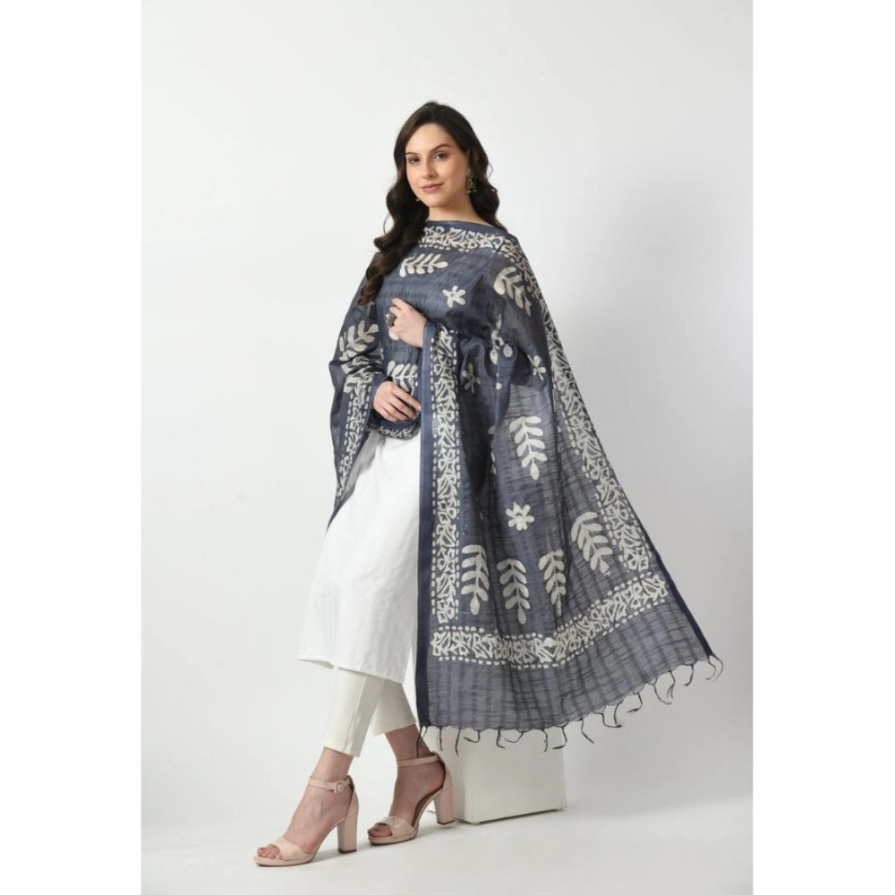 Generic Women's Cotton Printed Dupatta (Grey, Length: Free Size)