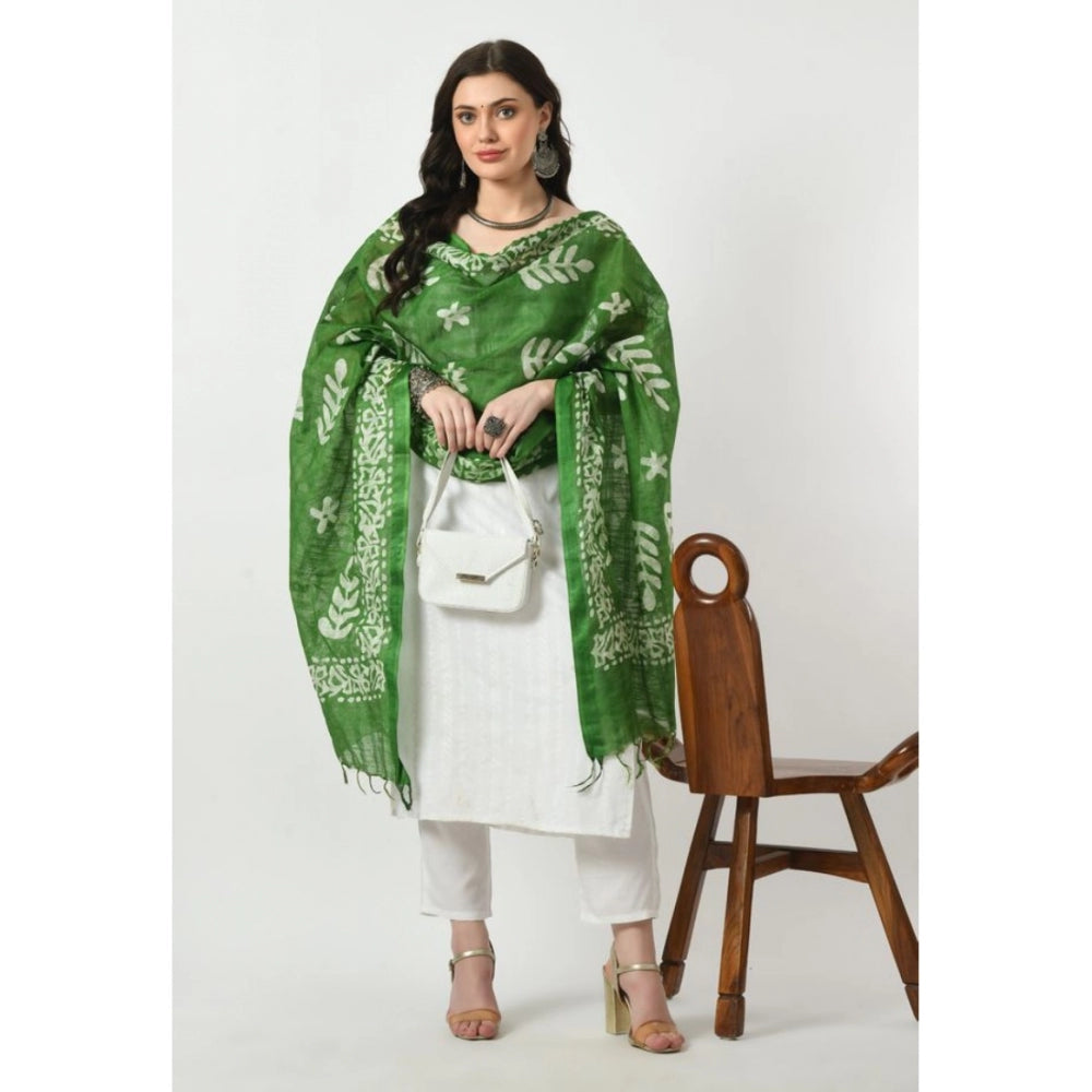 Generic Women's Cotton Printed Dupatta (Green, Length: Free Size)