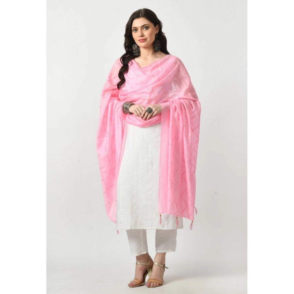 Generic Women's Chanderi Self design Dupatta (Pink, Length: Free Size)