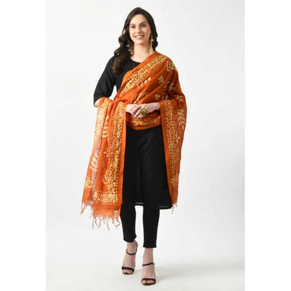 Generic Women's Cotton Printed Dupatta (Mustard, Length: Free Size)