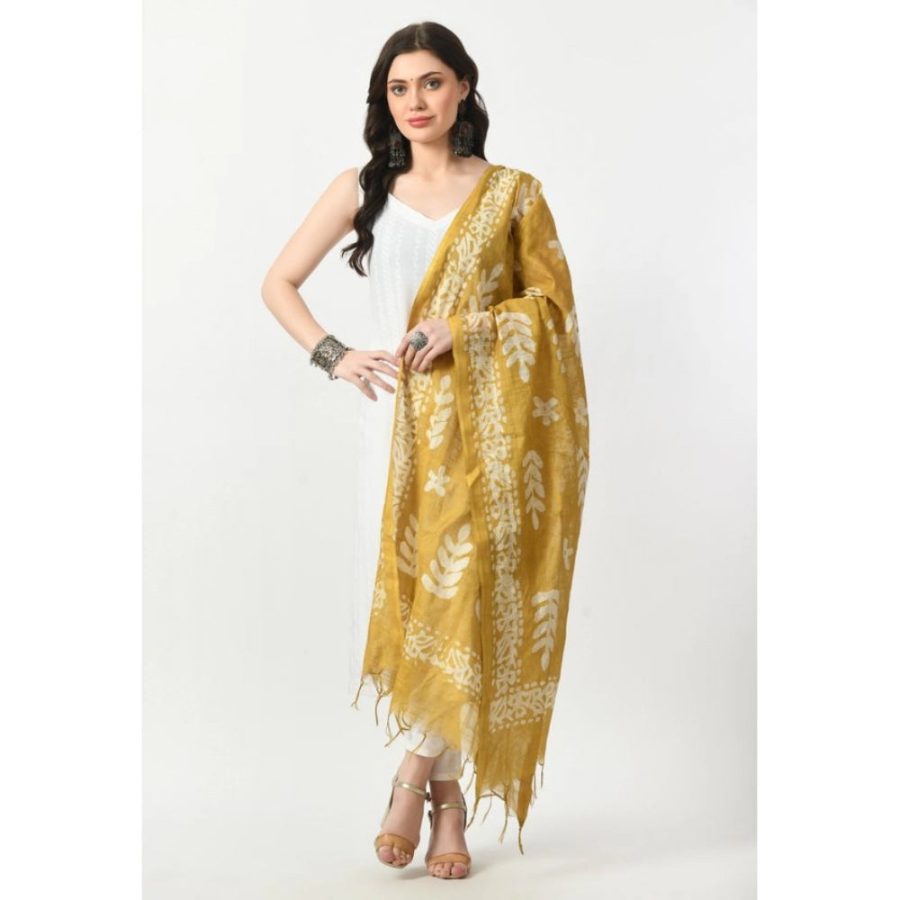 Generic Women's Cotton Printed Dupatta (Gold, Length: Free Size)