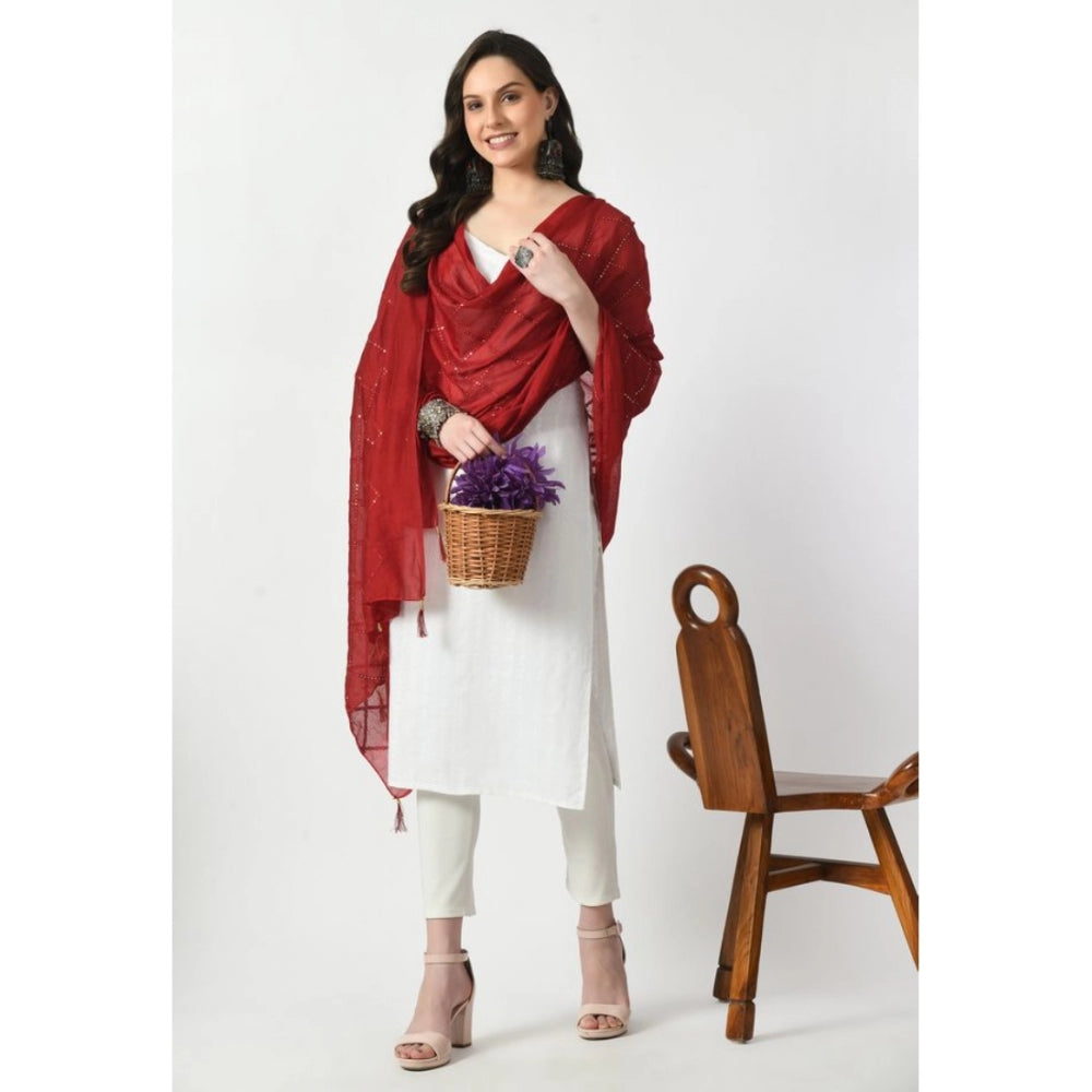 Generic Women's Chanderi Self design Dupatta (Maroon, Length: Free Size)