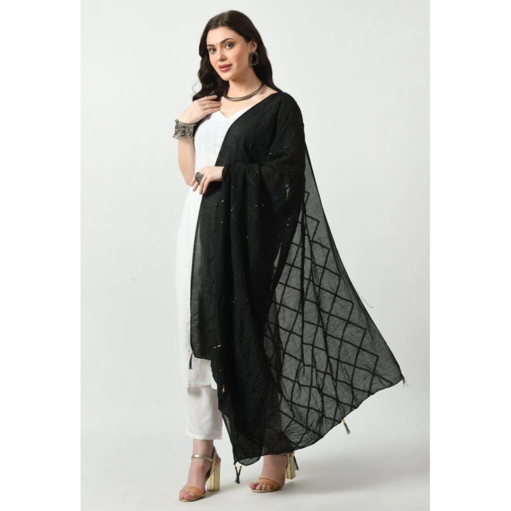 Generic Women's Chanderi Self design Dupatta (Black, Length: Free Size)