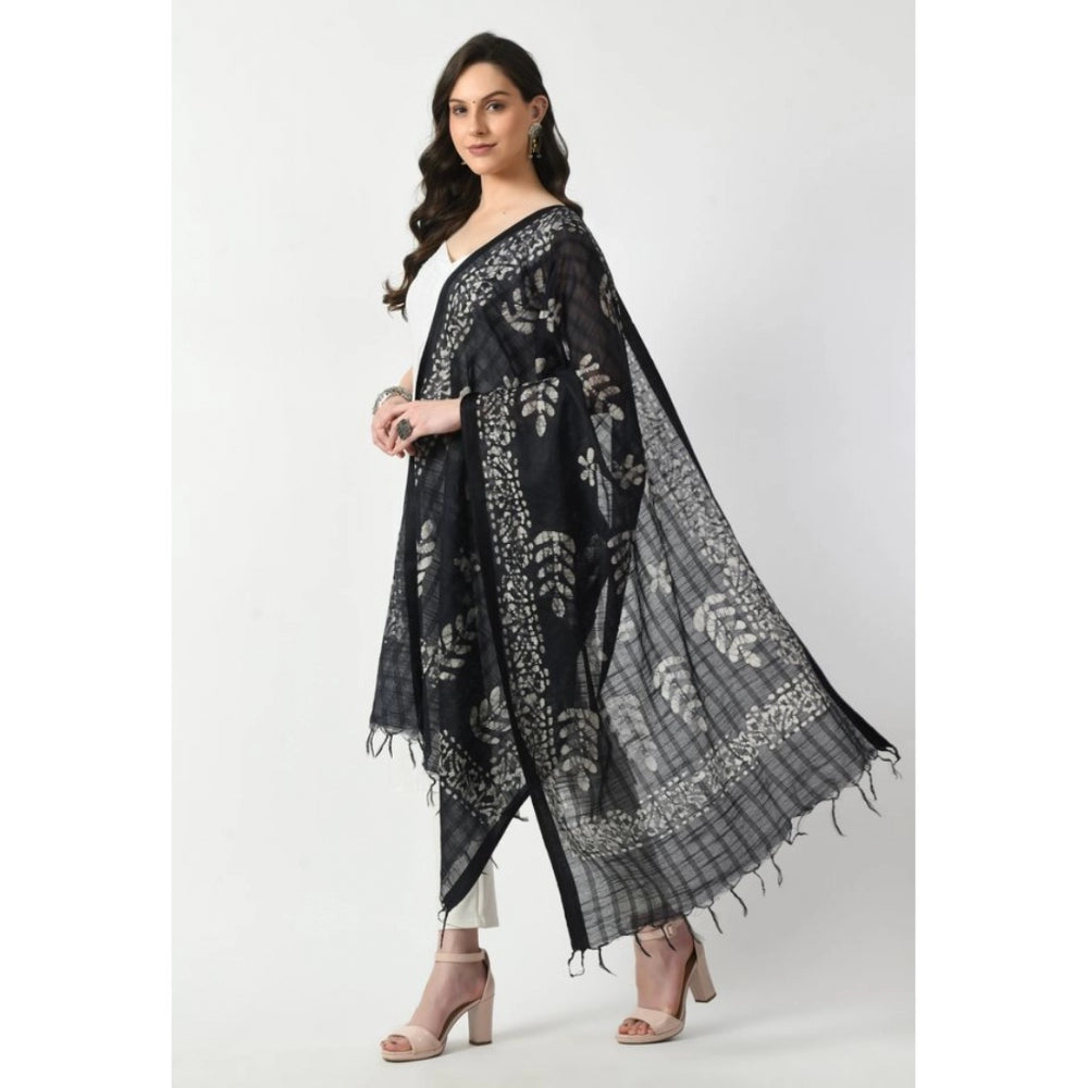 Generic Women's Cotton Printed Dupatta (Black, Length: Free Size)