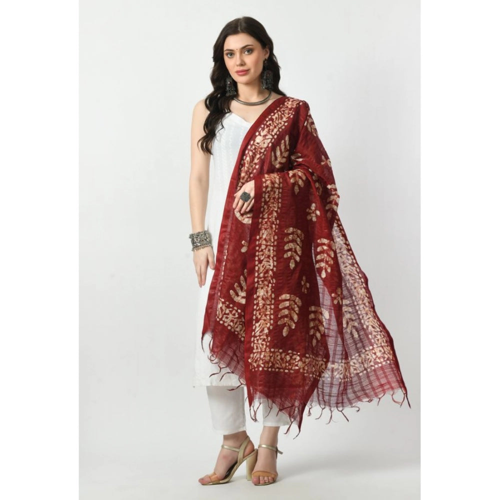 Generic Women's Cotton Printed Dupatta (Maroon, Length: Free Size)